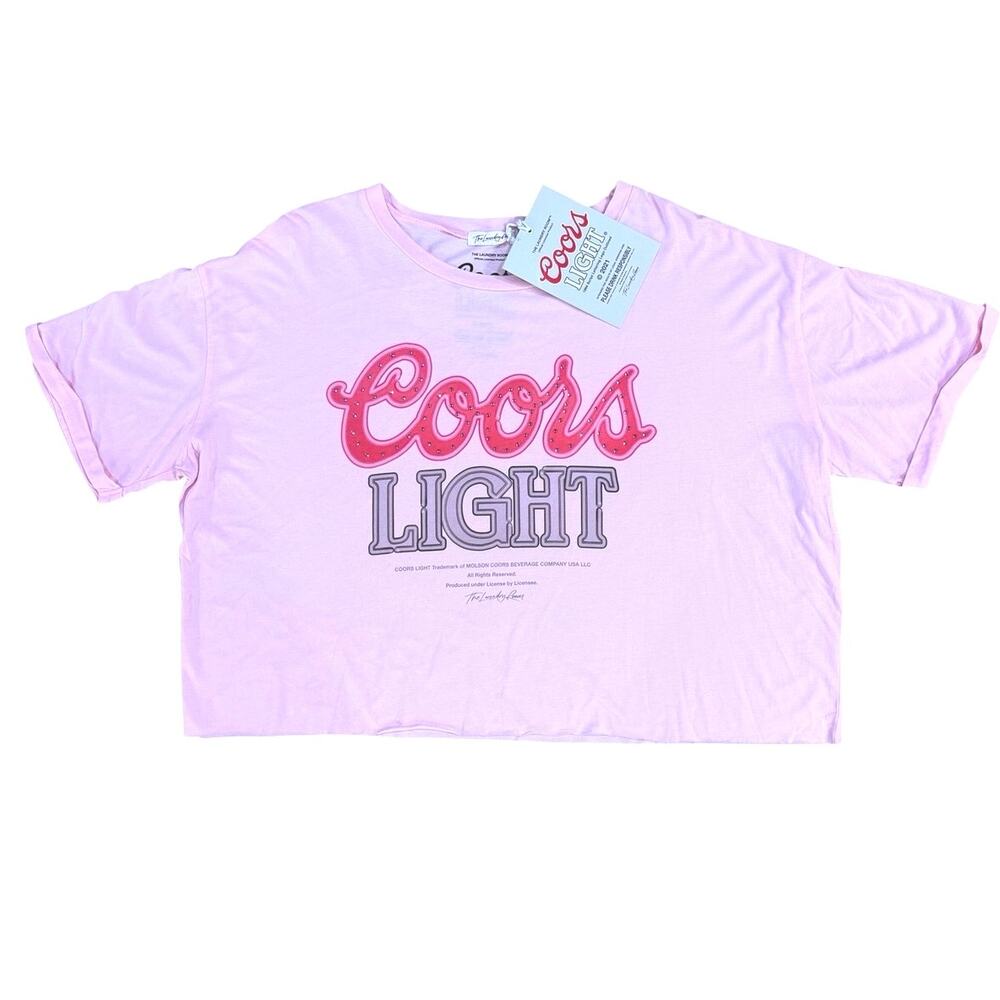 NWT The Laundry Room Coors Light Rhinestone Crop Tee Pink Clean Girl Size Medium